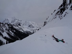 Lee laying in defeat after her backwards slow-mo fall