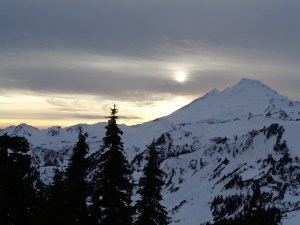 Sun peeking through behind Baker