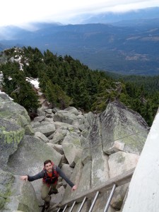 Dave on the ladder to the lookout