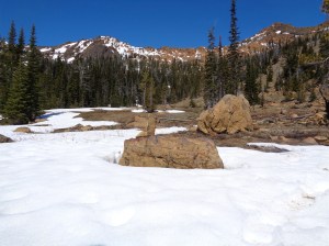 Cairn leading you across the basin (Judi's on the left, Bean on the right)