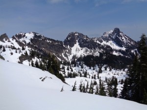 Lila Lake and Alta tarns down below