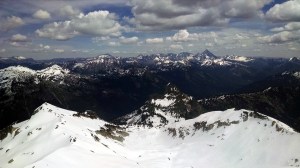 Looking back across the basin at Cathedral Rock and the Stuart range
