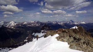 Brian along the SE Ridge in front of Cathedral Rock (in the shade) and the Stuart Range