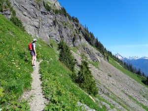 Heading up to the pass, Sloan peeking around the corner