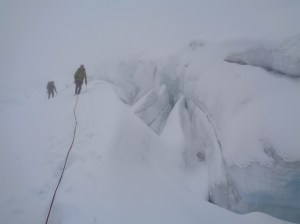 Crevasses and moderate visibility (not the worst we had all trip...)
