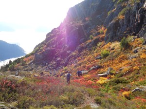 Back through the fall foliage, even more vibrant in the late afternoon sun